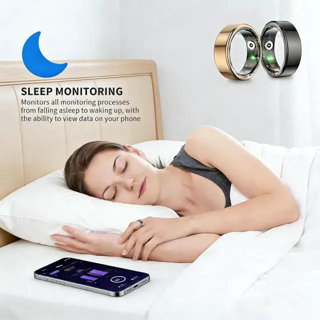 Alt view image 3 of 7 - Smart Ring for Women Men,Fitness Tracker Ring with Heart Rate, Sleep Monitoring, Blood Oxygen, Step Counting for iOS and Android, No Subscription Fee, Waterproof (Gold,6)