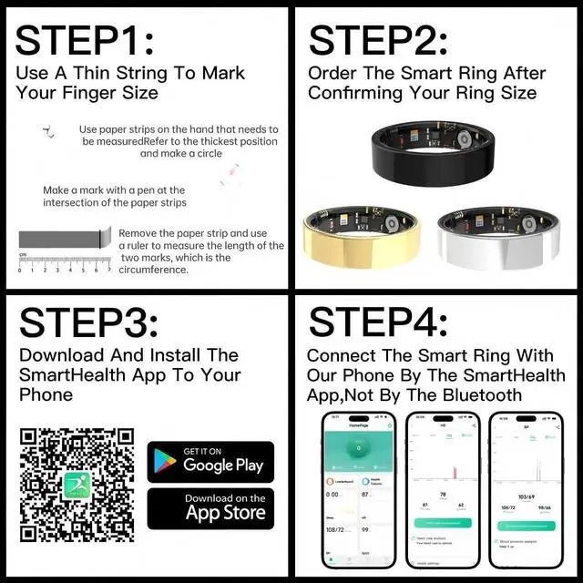 Alt view image 7 of 7 - Smart Ring for Women Men,Fitness Tracker Ring with Heart Rate, Sleep Monitoring, Blood Oxygen, Step Counting for iOS and Android, No Subscription Fee, Waterproof (Gold,6)