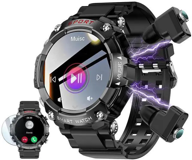 Main image of Smart Watch with Earbuds for Men, Smart Watches for Android Phones, Bluetooth Calling can Answer and Make Calls, Military Resistant Fitness, Sports Fitness Tracker with Step,Heart Rate