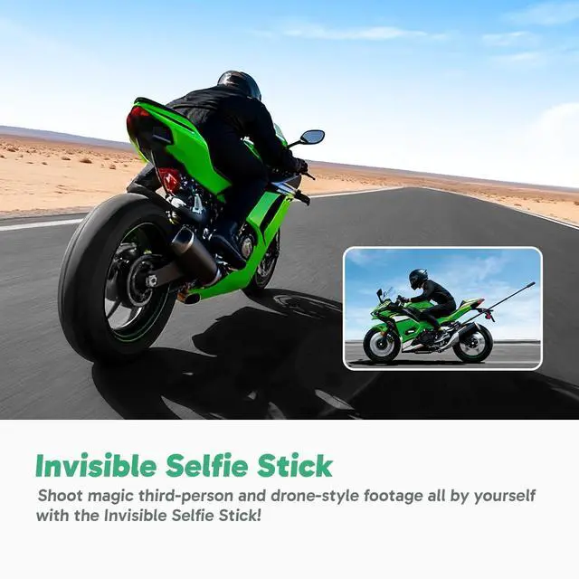 Alt view image 4 of 7 - 360 Action Camera Motorcycle Combo- 5.7K 360 Video with 1/2" 48MP Sensors, 72MP 360 Photo, 360-SuperSmooth, Invisible Selfie Stick, 360° Horizon Lock, AI Tracking