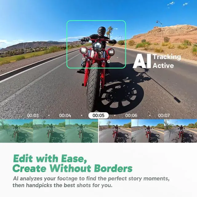 Alt view image 6 of 7 - 360 Action Camera Motorcycle Combo- 5.7K 360 Video with 1/2" 48MP Sensors, 72MP 360 Photo, 360-SuperSmooth, Invisible Selfie Stick, 360° Horizon Lock, AI Tracking