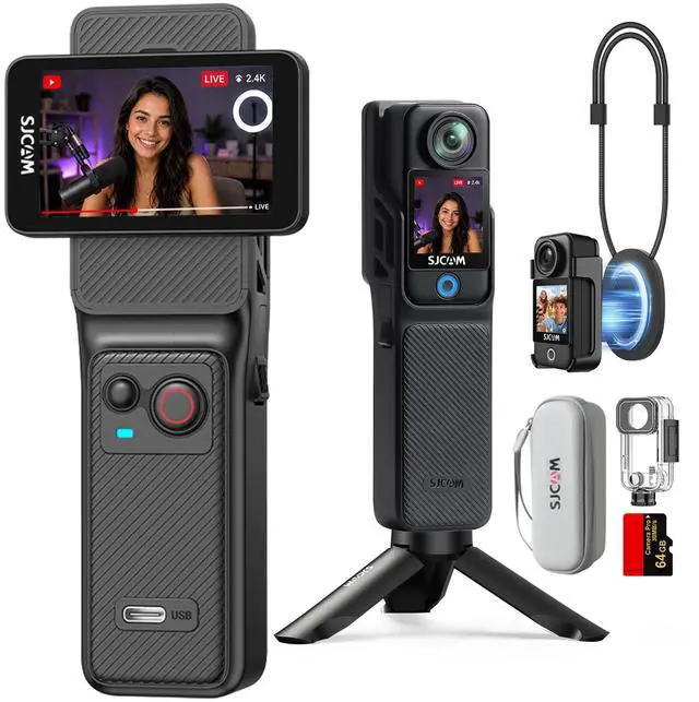 Main image of C400 4K Vlogging Camera with 64GB Card,7H Recording,6-Axis Gyro + EIS Stabalization, 2.29'' RotableTouch Screen,30M Underwater,User-Friendly for Beginners,Wearable POV CAM