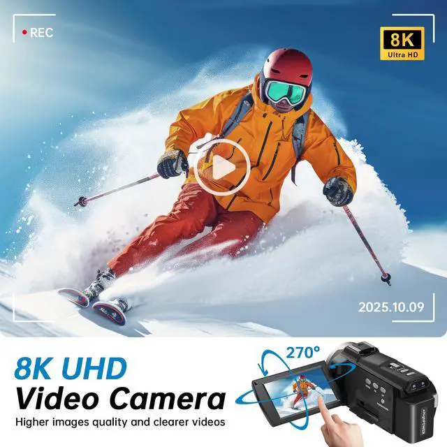 Alt view image 2 of 7 - 8K Video Camera Camcorder Latest 88MP Ultra HD Video Cameras WiFi Vlogging Camera for YouTube 18X Digital Video Cameras with Microphone 6-Axis Anti-Shake IR Night Vision Video Recorder