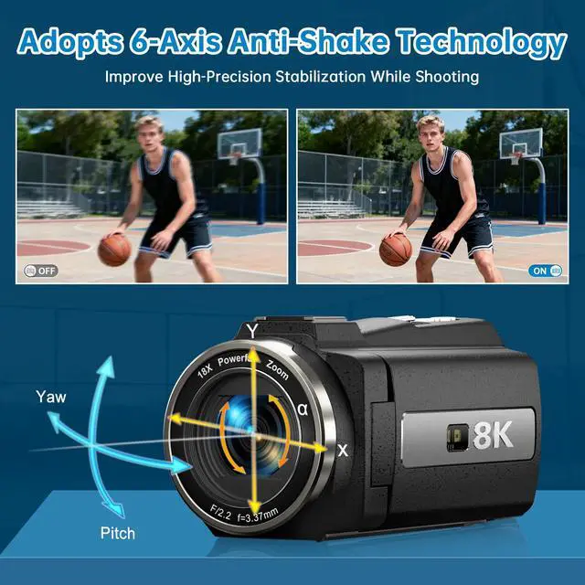 Alt view image 4 of 7 - 8K Video Camera Camcorder Latest 88MP Ultra HD Video Cameras WiFi Vlogging Camera for YouTube 18X Digital Video Cameras with Microphone 6-Axis Anti-Shake IR Night Vision Video Recorder