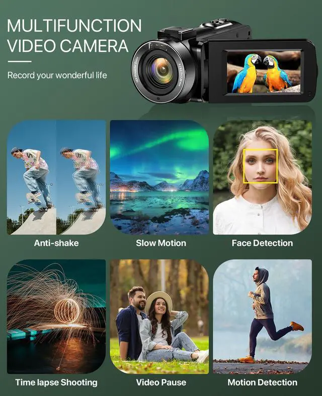 Alt view image 6 of 7 - 4K Video Camera Camcorder 64MP Vlogging Camera for YouTube 3.0" Touch Screen 18X Digital Zoom IR Night Vision with External Stereo Microphone,Remote,Lens Hood,Handheld Stabilizer,32G Card &2 Batteries