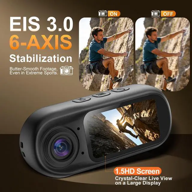 Alt view image 3 of 6 - 4K Mini Body Camera with Audio and Video Recording, Tiny Magnetic Action Camera with 1.5" Screen, 6Axis EIS, WiFi + Bluetooth, Portable Clip On Wearable POV Camera for Motorcycle Helmet, Sports, Pet