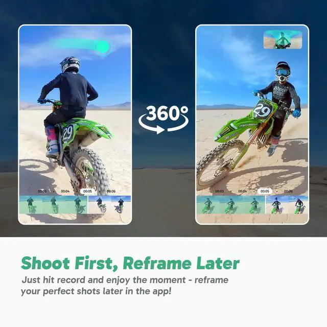 Alt view image 7 of 7 - 360 Action Camera Motorcycle Combo- 5.7K 360 Video with 1/2" 48MP Sensors, 72MP 360 Photo, 360-SuperSmooth, Invisible Selfie Stick, 360° Horizon Lock, AI Tracking