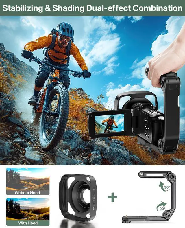 Alt view image 4 of 7 - 4K Video Camera Camcorder 64MP Vlogging Camera for YouTube 3.0" Touch Screen 18X Digital Zoom IR Night Vision with External Stereo Microphone,Remote,Lens Hood,Handheld Stabilizer,32G Card &2 Batteries