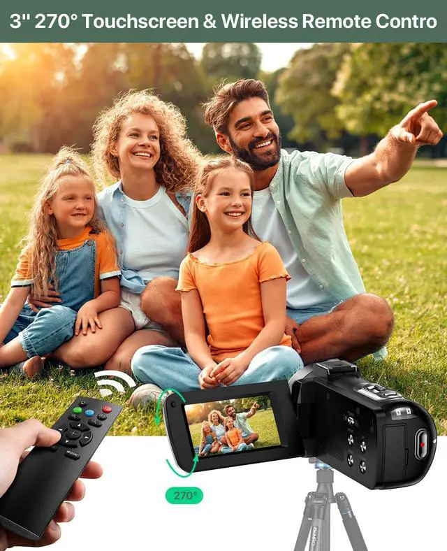 Alt view image 5 of 7 - 4K Video Camera Camcorder 64MP Vlogging Camera for YouTube 3.0" Touch Screen 18X Digital Zoom IR Night Vision with External Stereo Microphone,Remote,Lens Hood,Handheld Stabilizer,32G Card &2 Batteries