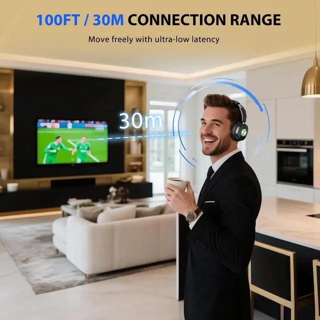Alt view image 3 of 7 - Wireless Headphones for TV, TV Headphones Wireless for Senior with Digital Optical RCA AUX 3.5 MM Transmitter Charging Dock, Over Ear Headphones with Low Latency & HiFi Sound, Gifts for Parent/Elderly