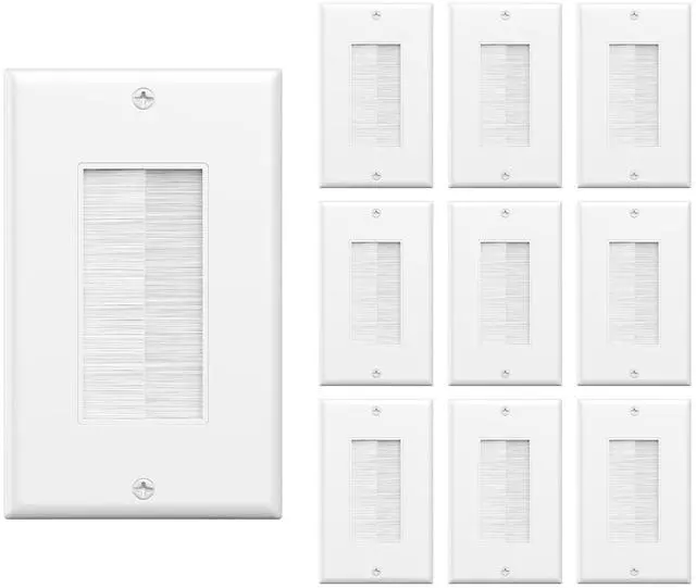 Main image of Brush Wall Plate, Cable Pass Through Insert for Wires, White, 10-Pack | Single-Gang Cable Access Strap, Wall Socket for HDTV, HDMI, Home Theater Systems