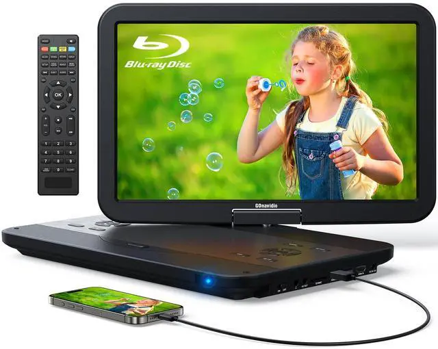Main image of 17.5" Portable Blu Ray DVD Player with 15.4" 1920X1080 HD Large Screen, 4000mAh Battery, Surround Audio Sound, Support HDMI in/Out, USB/SD Card Reader, MKV MP4 Playback, Sync TV