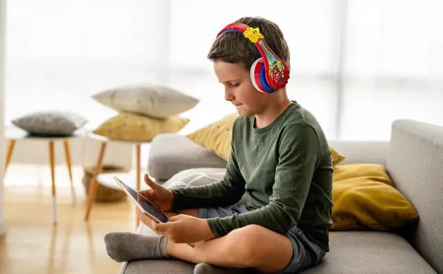 Alt view image 3 of 7 - Super Mario Wireless Bluetooth Portable Kids Headphones with Microphone, Volume Reduced to Protect Hearing Rechargeable Battery, Adjustable Kids Headband for School Home or Travel