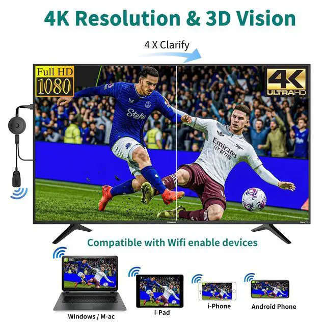 Alt view image 2 of 7 - 4K Wireless HDMI Display Dongle Adapter 1080P, WiFi Casting Movies, Shows Receiver for i-Phone, i-Pad, iOS, Android, Tablet, Laptop, Windows to HDTV/Monitor/Projector, Support Miracast Air Play DLNA