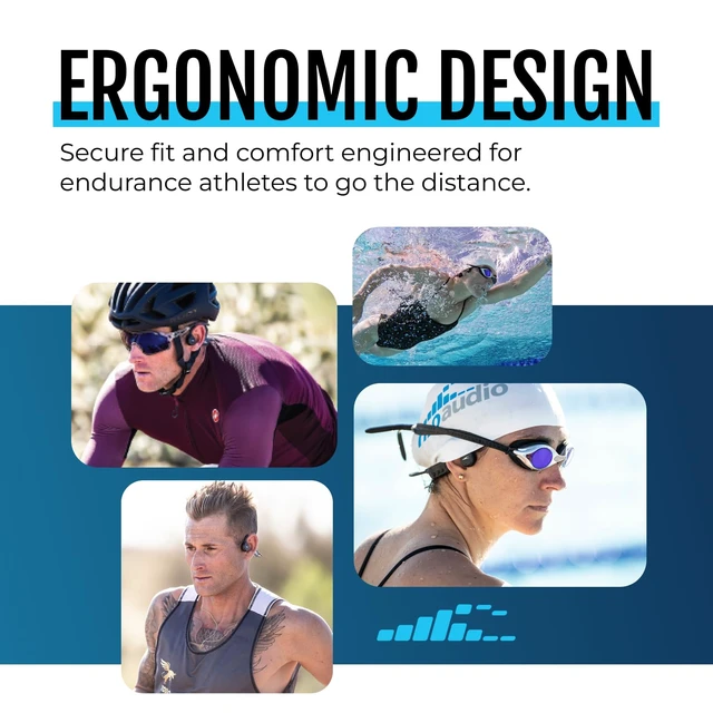 Alt view image 3 of 7 - TRI 2 Multi-Sport Waterproof Headphones with Charging Case - Bone Conduction Open Ear Underwater Headphones for Running, Cycling, and Swimming - Bluetooth and Built-in MP3 Player (Blue)