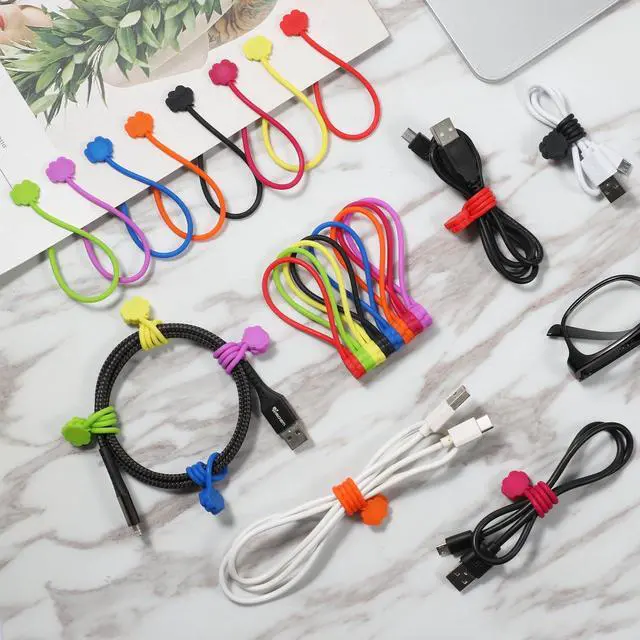 Alt view image 2 of 7 - Magnetic Cable Ties 24 Pack, Cute Cloud 7.2" Silicone 8 Colors | Strong Magnet Hold / Embedded Safe Magnet / Easy Slide Open / Soft Flex Silicone / Multi Use / Smiling Cloud / Fridge Magnet