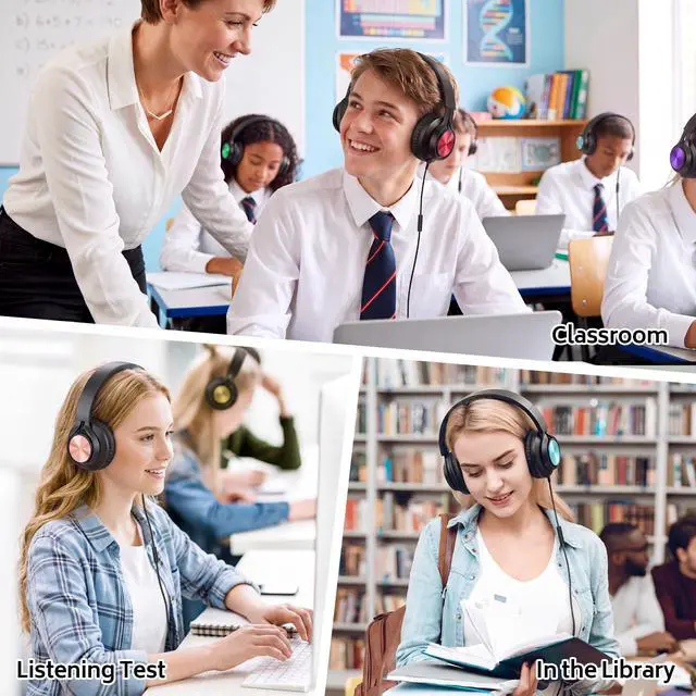 Alt view image 4 of 7 - Headphones Wired 12-Pack Bulk for School Kids Students, Multicolor | K-12 Classroom Use, Adjustable, Foldable, Over-Ear Headsets with Microphone HD Stereo Sound 3.5mm Jack for Chromebook