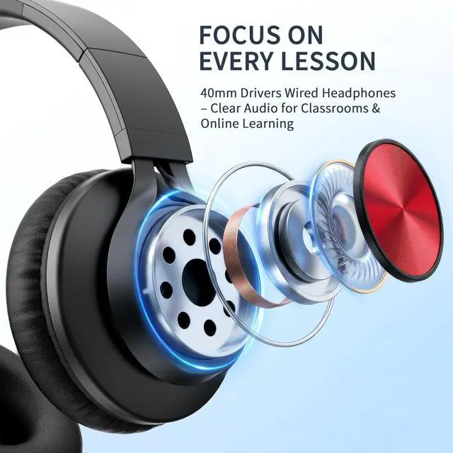 Alt view image 7 of 7 - Headphones Wired 12-Pack Bulk for School Kids Students, Multicolor | K-12 Classroom Use, Adjustable, Foldable, Over-Ear Headsets with Microphone HD Stereo Sound 3.5mm Jack for Chromebook