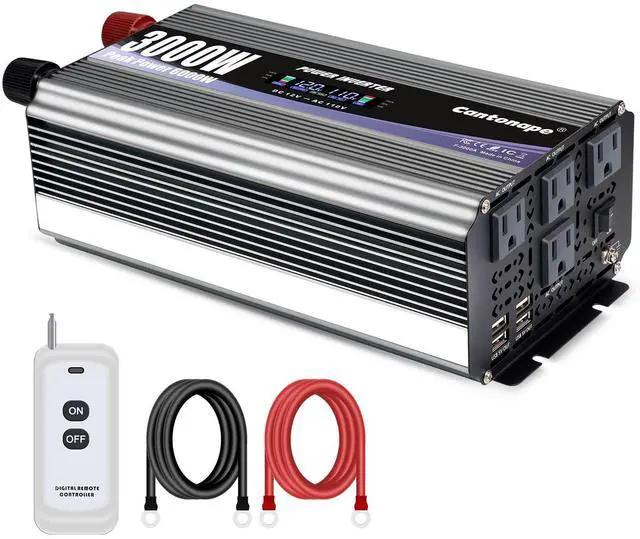Main image of 3000W Power Inverter 12V to 110V/120V DC to AC with LCD Display | Remote Controller and 4 x AC Outlets Car Adapter for Car Truck Boat RV Off Grid Solar System