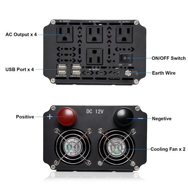 Alt view image 3 of 7 - 3000W Power Inverter 12V to 110V/120V DC to AC with LCD Display | Remote Controller and 4 x AC Outlets Car Adapter for Car Truck Boat RV Off Grid Solar System