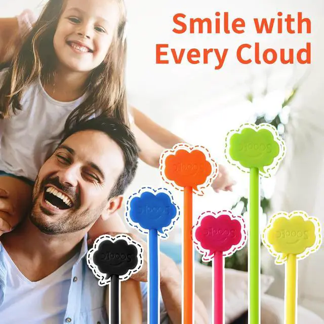 Alt view image 4 of 7 - Magnetic Cable Ties 24 Pack, Cute Cloud 7.2" Silicone 8 Colors | Strong Magnet Hold / Embedded Safe Magnet / Easy Slide Open / Soft Flex Silicone / Multi Use / Smiling Cloud / Fridge Magnet