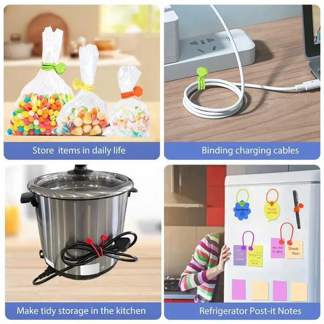 Alt view image 5 of 7 - Magnetic Cable Ties 24 Pack, Cute Cloud 7.2" Silicone 8 Colors | Strong Magnet Hold / Embedded Safe Magnet / Easy Slide Open / Soft Flex Silicone / Multi Use / Smiling Cloud / Fridge Magnet