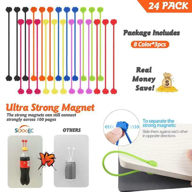 Alt view image 7 of 7 - Magnetic Cable Ties 24 Pack, Cute Cloud 7.2" Silicone 8 Colors | Strong Magnet Hold / Embedded Safe Magnet / Easy Slide Open / Soft Flex Silicone / Multi Use / Smiling Cloud / Fridge Magnet