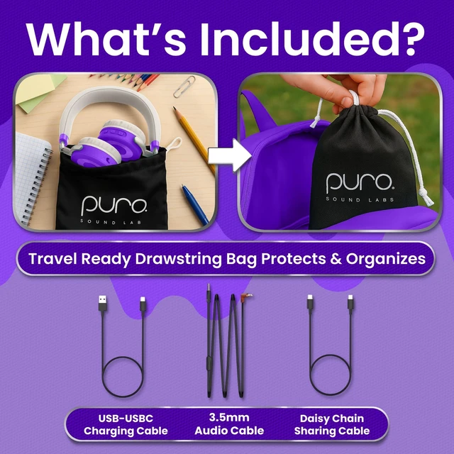 Alt view image 7 of 7 - Kids Headphones, Volume-Limiting, JuniorJam Plus, Purple Universal Hybrid Active Noise Cancelling Headphone, Volume Limiting, Hi-Res Audio, 32h Playtime, Pc Wireless Headset with Mic