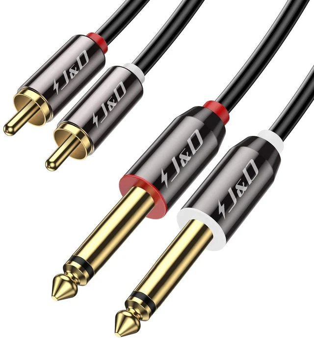 Main image of 1/4 to RCA Cable, Gold Plated Copper Shell Heavy Duty 2X6.35mm TS to Dual RCA Stereo Audio Interconnect Cord for AV Receivers, Speakers, Home Audio Systems, Amplifiers, 15 Feet