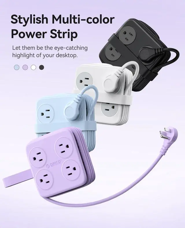 Alt view image 4 of 7 - 5 Ft Coiled Extension Cord with 8 Outlet & 3 USB Ports, Power Strip with Flat Plug, 11 in 1 Charging Station for Home/Office/Dorm -AP3 PRO
