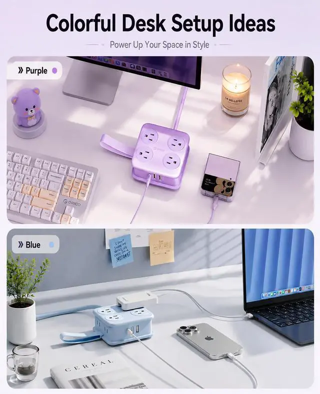 Alt view image 5 of 7 - 5 Ft Coiled Extension Cord with 8 Outlet & 3 USB Ports, Power Strip with Flat Plug, 11 in 1 Charging Station for Home/Office/Dorm -AP3 PRO