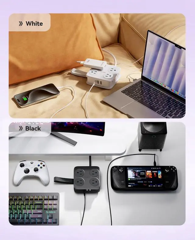 Alt view image 6 of 7 - 5 Ft Coiled Extension Cord with 8 Outlet & 3 USB Ports, Power Strip with Flat Plug, 11 in 1 Charging Station for Home/Office/Dorm -AP3 PRO