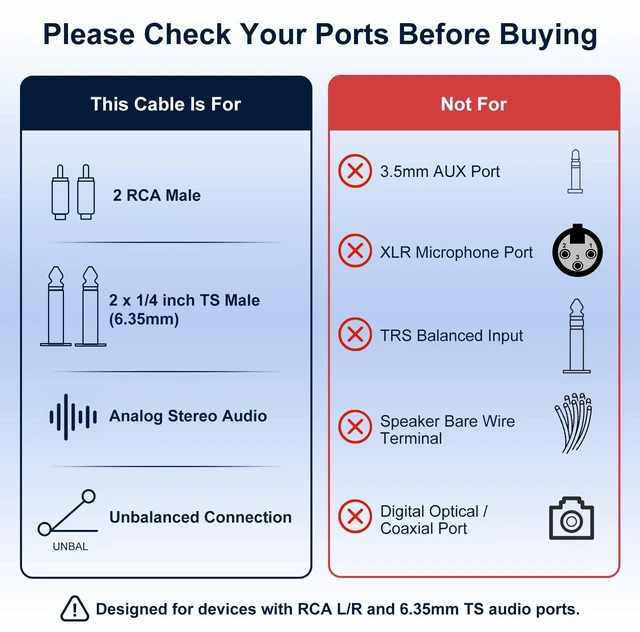 Alt view image 7 of 7 - 1/4 to RCA Cable, Gold Plated Copper Shell Heavy Duty 2X6.35mm TS to Dual RCA Stereo Audio Interconnect Cord for AV Receivers, Speakers, Home Audio Systems, Amplifiers, 15 Feet