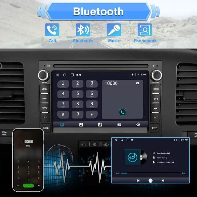 Alt view image 5 of 7 - Car Radio for Chevy Silverado 1500 GMC Sierra Acadia 2007-2013 | 7 Inch Android Touch Screen Head Unit, CarPlay Android Auto, AM FM, Bluetooth, 4Core 64GB