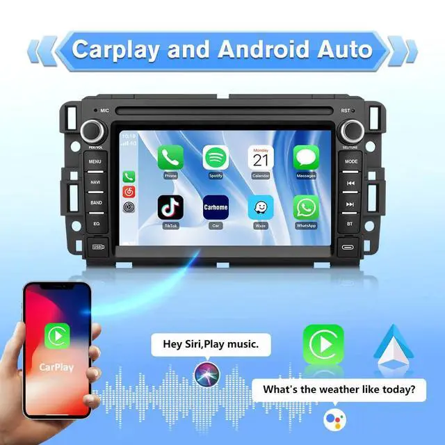 Alt view image 3 of 7 - Car Radio for Chevy Silverado 1500 GMC Sierra Acadia 2007-2013 | 7 Inch Android Touch Screen Head Unit, CarPlay Android Auto, AM FM, Bluetooth, 4Core 64GB