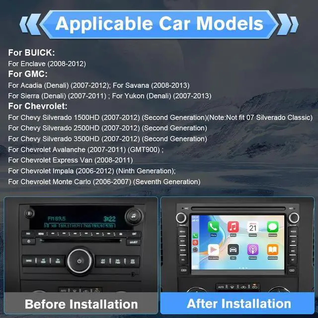Alt view image 2 of 7 - Car Radio for Chevy Silverado 1500 GMC Sierra Acadia 2007-2013 | 7 Inch Android Touch Screen Head Unit, CarPlay Android Auto, AM FM, Bluetooth, 4Core 64GB