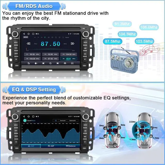 Alt view image 7 of 7 - Car Radio for Chevy Silverado 1500 GMC Sierra Acadia 2007-2013 | 7 Inch Android Touch Screen Head Unit, CarPlay Android Auto, AM FM, Bluetooth, 4Core 64GB