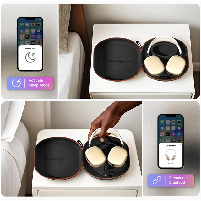 Alt view image 6 of 7 - Charging Case for AirPods Max 1 & 2 - Travel Headphone Charger with Magnetic Connectors, Auto Sleep Mode, 5000mAh Battery (Black)