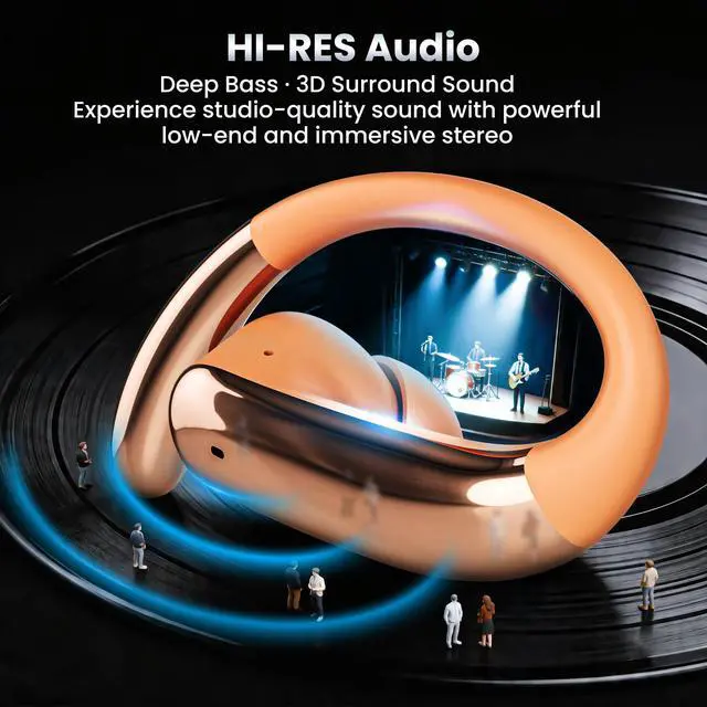 Alt view image 2 of 7 - Bluetooth Headphones Wireless Earbuds Bluetooth 6.0 Headphone,Sport Bluetooth Earbuds Stereo Deep Bass Over Ear Bud with Earhooks,50Hrs Playtime, IP5 Waterproof Earphone for Gym/Running/Workout Orange