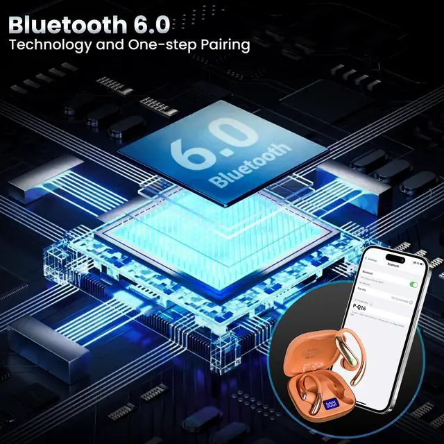 Alt view image 3 of 7 - Bluetooth Headphones Wireless Earbuds Bluetooth 6.0 Headphone,Sport Bluetooth Earbuds Stereo Deep Bass Over Ear Bud with Earhooks,50Hrs Playtime, IP5 Waterproof Earphone for Gym/Running/Workout Orange