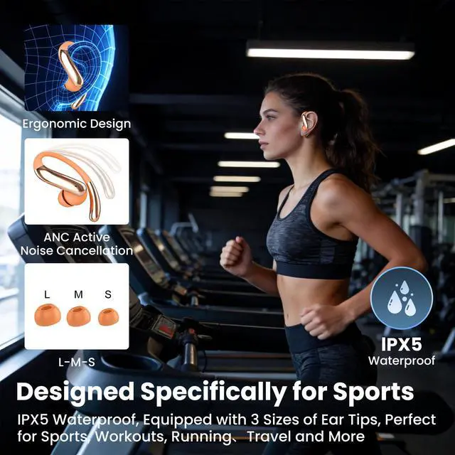 Alt view image 6 of 7 - Bluetooth Headphones Wireless Earbuds Bluetooth 6.0 Headphone,Sport Bluetooth Earbuds Stereo Deep Bass Over Ear Bud with Earhooks,50Hrs Playtime, IP5 Waterproof Earphone for Gym/Running/Workout Orange