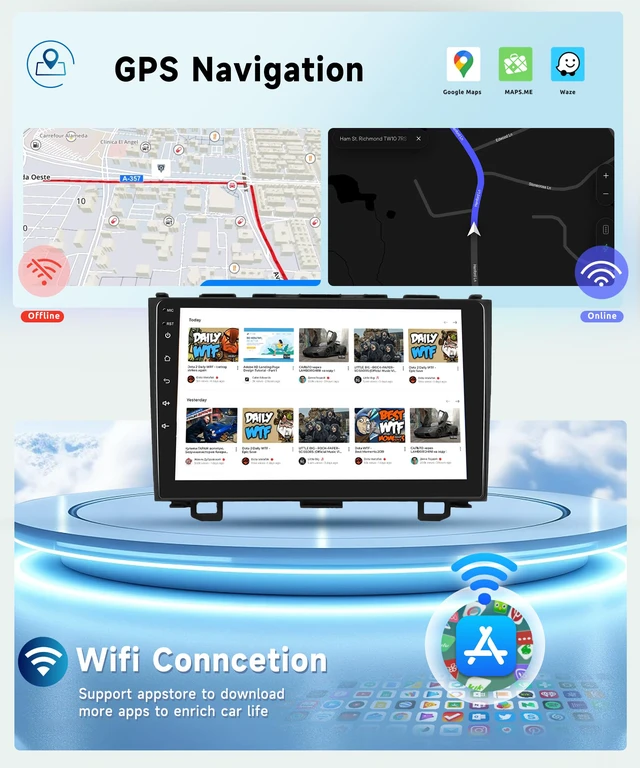 Alt view image 4 of 4 - 8 CORE 6G+128G Car Radio Stereo for Honda CRV 2007-2011 with Wireless CarPlay Android Auto, 9 Inch IPS Touch Screen Android 13 GPS WiFi 32-Band DSP Bluetooth SWC AHD Backup Camera