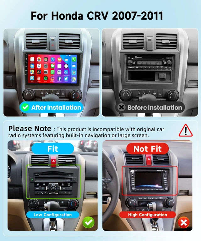 Alt view image 2 of 4 - 8 CORE 6G+128G Car Radio Stereo for Honda CRV 2007-2011 with Wireless CarPlay Android Auto, 9 Inch IPS Touch Screen Android 13 GPS WiFi 32-Band DSP Bluetooth SWC AHD Backup Camera
