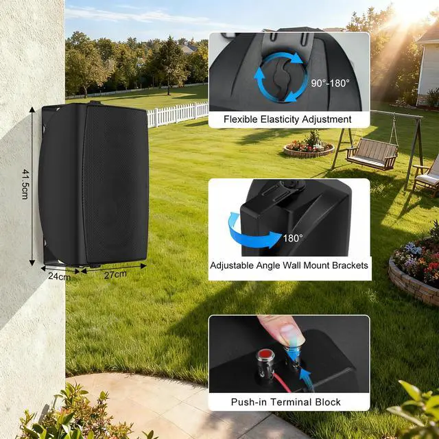 Alt view image 5 of 7 - 8 Inch 600W Outdoor Bluetooth Speakers Waterproof with Powerful Bass, TWS Pairing Wall Mount Durable Loud Sound System | Ideal for Large Spaces: Commercial Areas, Spacious Backyards (Black)