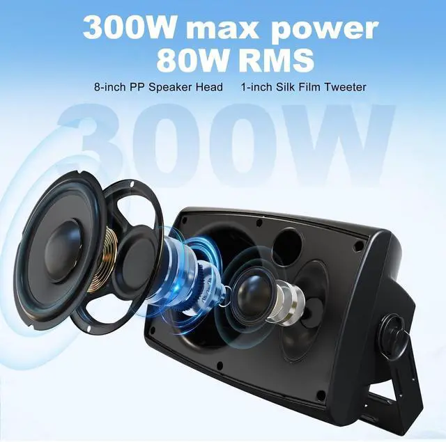 Alt view image 2 of 7 - 8 Inch 600W Outdoor Bluetooth Speakers Waterproof with Powerful Bass, TWS Pairing Wall Mount Durable Loud Sound System | Ideal for Large Spaces: Commercial Areas, Spacious Backyards (Black)