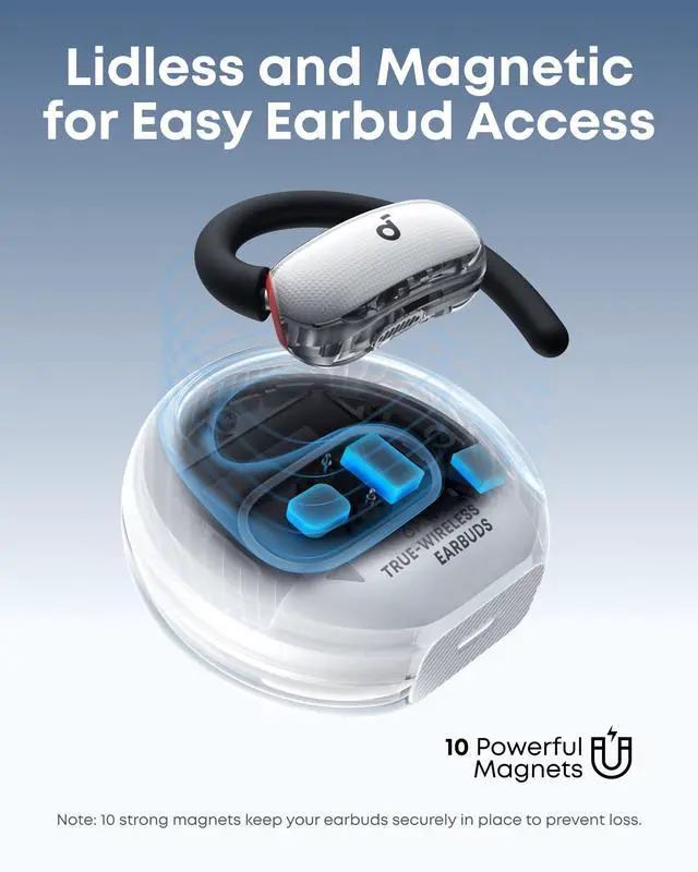 Alt view image 3 of 7 - V40i by Anker Open Ear Earbuds, Open Ear Headphones True Wireless | Lidless Case, 4 Adjustable Positions for Every Ear Size, AI Clear Calls, Richer Bass, IP55, 21H Playtime, Bluetooth 5.4