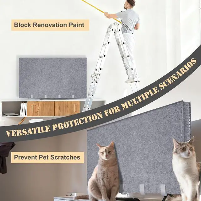 Alt view image 6 of 7 - TV Moving Dust Cover 65 Inch, Anti-Scratch Felt for 60"-65" Flat Screen TV | 58.5"L × 35"H Television Protection, Bottom Strap Fastening, Dustproof, for Home Renovation, Pet Scratch Or Other Furniture