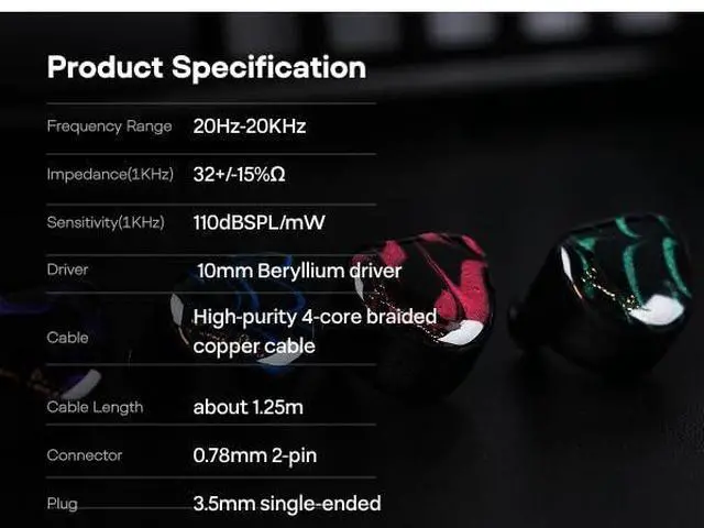 Alt view image 7 of 7 - Kiwi Ears Cadenza 10mm Beryllium Dynamic Driver IEM 3D Printed with Detachable Interchangeable Plug 0.78 2pin 3.5mm IEM Cable for Musician Audiophile (Purple)