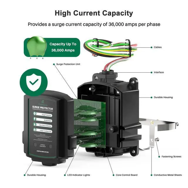 Alt view image 4 of 7 - FHSPD36S Whole House Surge Protector for 36,000 Amps, Ultimate Surge Protection, Whole Home Surge Protector, Indoor/Outdoor Use, 120/240V
