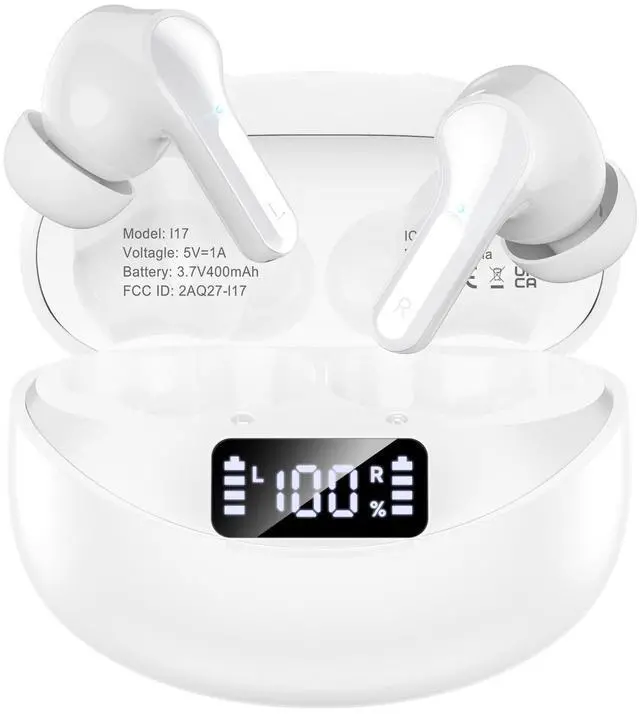Main image of Wireless Earbuds Bluetooth 5.4 HiFi Stereo Headphones with Noise Cancelling Mic, 50H Playback in Ear Buds with LED Digital Display, IPX7 Waterproof Earphones for Office/Running/Workout (White)